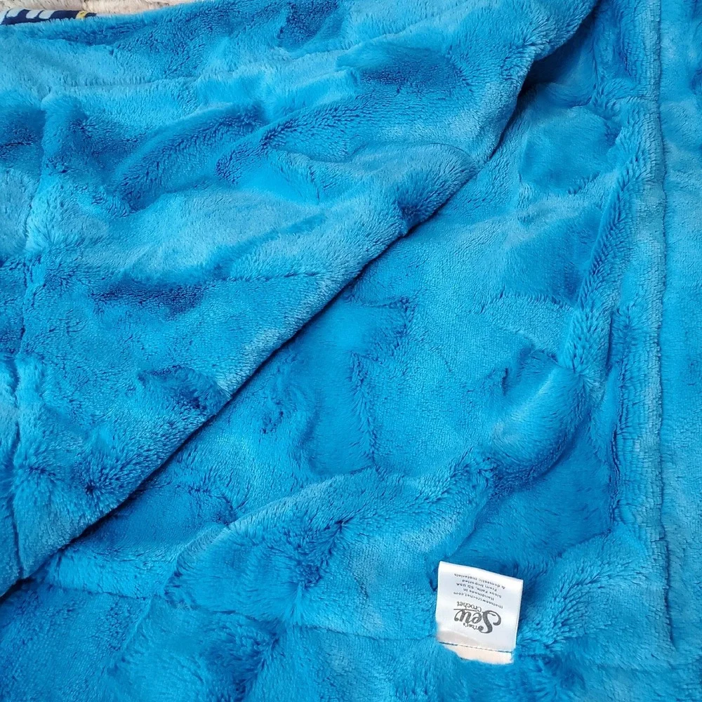 Ultra SOFT LUXE Minky‎ Baby Boy Blanket Dinosaurs Silky Blue Backing MADE IN USA